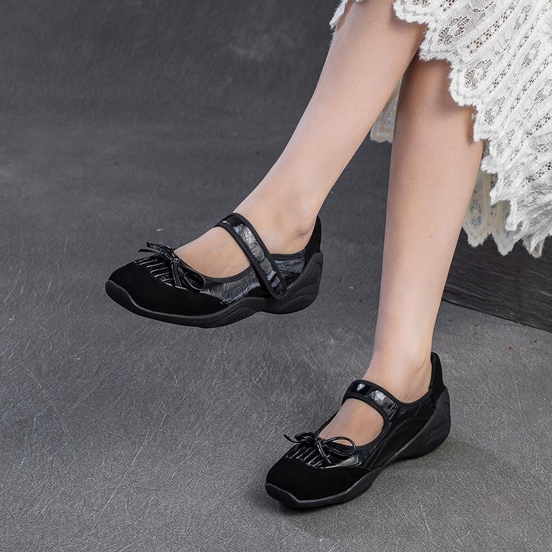 Fashion Fashion Shallow Loafers Women Genuine Leather Flat Shoes Summer Hook And Loop Sweet Bowknot Ballet Flats Shoes Footwear