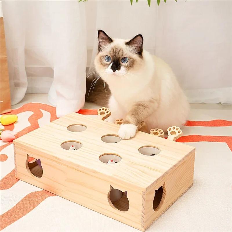 For Indoor Cats Kitten Catch Mice Game Cat Interactive Whack-A-Mole Solid Wood