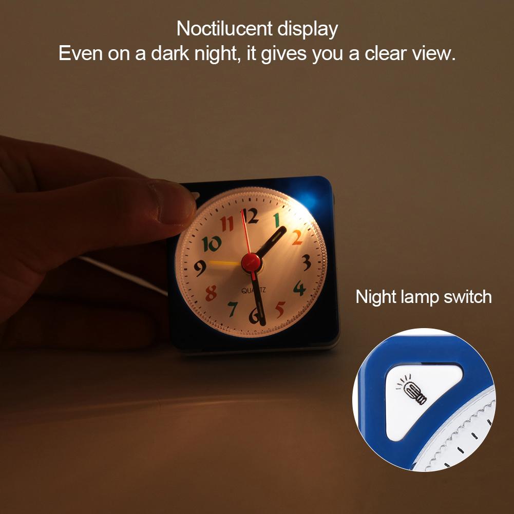 Mini Travel Table Alarm Clock Quartz LED Light with Snooze Function Battery Operated