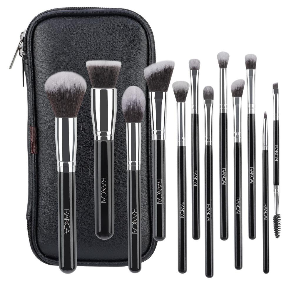 12 RC black silver makeup brush bag portable full set of soft bristle professional makeup brush set