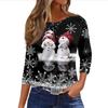 Women's Casual 3/4 Sleeve Neck Christmas Print Top with Festive Holiday Design