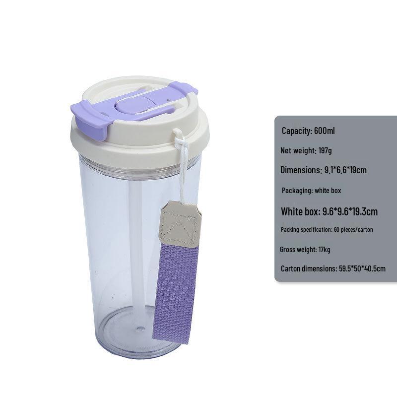 Premium Portable Double-Drink Straw Cup: Outdoor-Ready Plastic Bottle 600ML