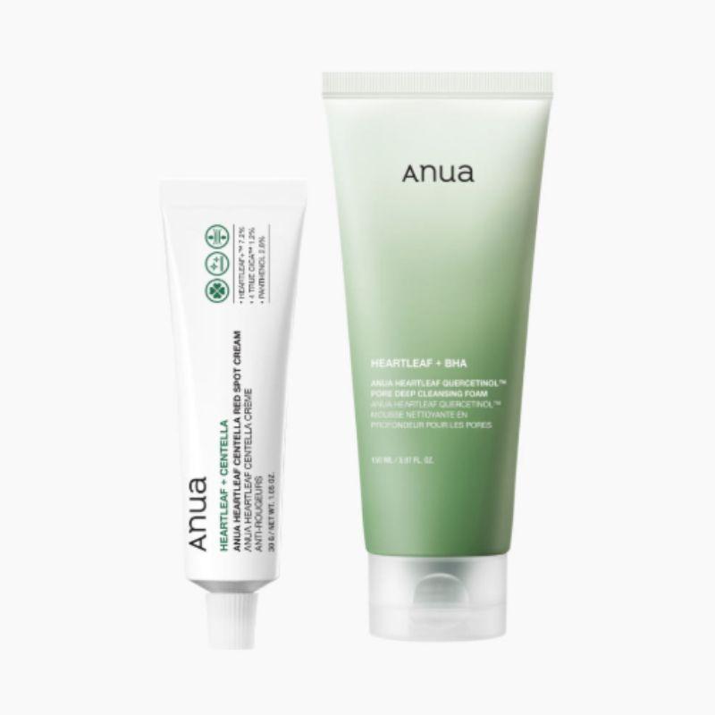 Anua Heartleaf Trouble Intensive Care Set – Red Spot Cream 30g + Quercetinol Sebum Pore Cleansing Foam 150ml