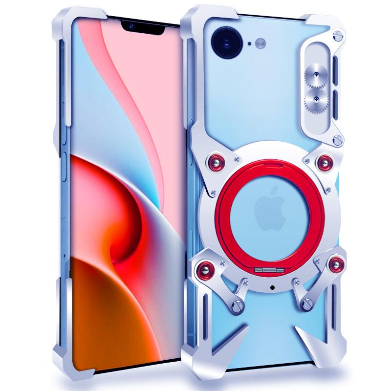 Bumper Case For iPhone 16e/15 Pro/14/13/13 Pro/12/12 Pro ,Kickstand Aluminum Alloy Magnetic Phone Cover with Wrist Strap