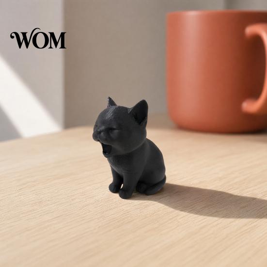 Industrial Style Cat Decoration 3D Printed Ornament, Yawning Shape Matte Figurine, Integrated Cute Desk Accessory Molding Mini Palm Size Decoration,