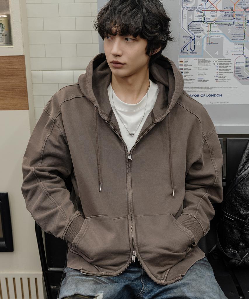 Lemain Second Vintage Pigment 2-Way Oversized Zip-Up Hoodie_2 Colors