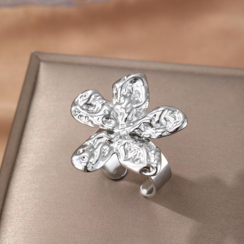 Stainless Steel Gold Color Flower Rings for Women Men Geometric Irregular Texture Opening Adjustable Finger Rings Jewelry Gifts