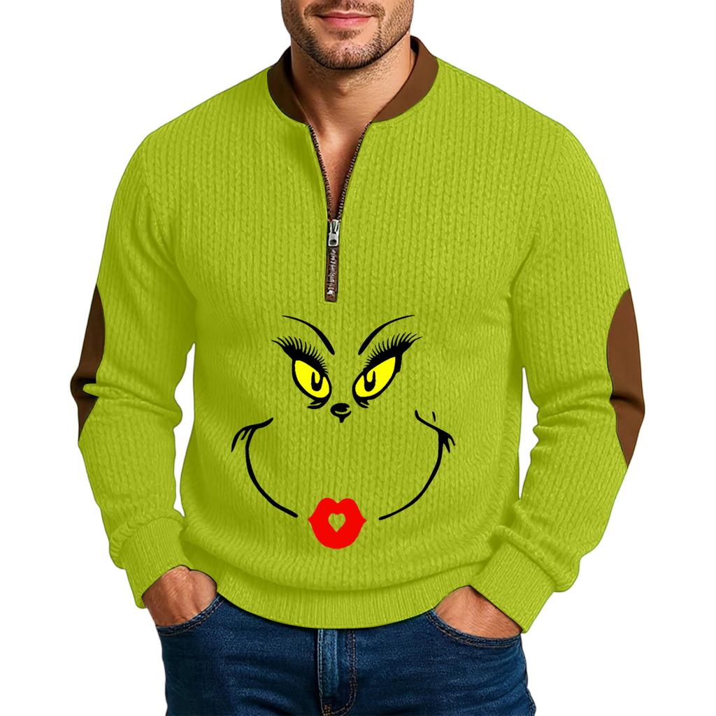 Christmas Men's Outdoor Zipper Long Sleeved Casual Top Sweatshirt
