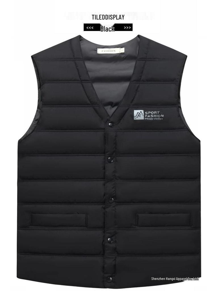 Men's Plus Size Cotton Vest - Sleeveless, Warm, Casual Fit for Seniors - Ideal for Autumn and Winter