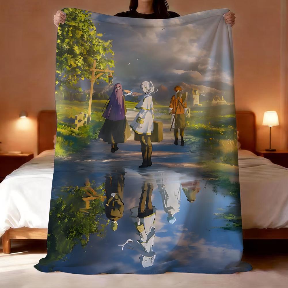 Anime FriERen Throw Lightweight 240g Flannel Blanket Soft Skin-friendly for Summer Cooling