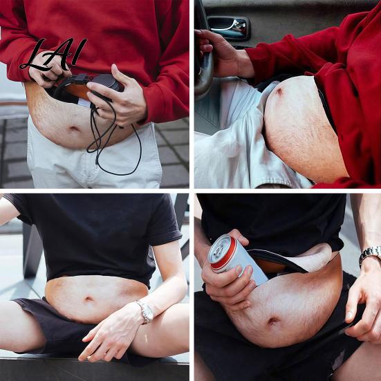 White Elephant Gift Ideas Beer Belly Fanny Pack Funny Hairy Waist Bag Realistic 3D Big Theme Party Bag Belly Dad Bod Gag for Men Husband