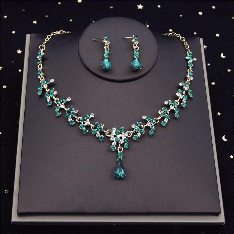 Quality Crystal Bridal Jewelry Sets for Women Fashion Circle Earrings Necklace Set Bride Crown Tiaras Prom dubai jewelry sets