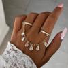 Gold Plated Double Hoop Teardrop Zircon Tassel Pendant Rings for Women Crystal Water Drop Connected Finger Ring Party Jewelry