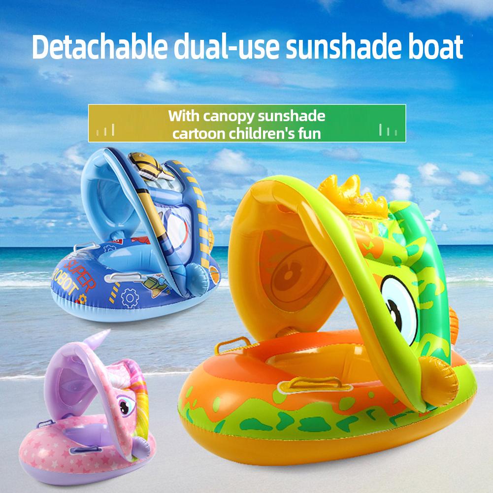 PVC Swimming Lifebelt Ring Smooth with Sun Shade Pool Swimming Circle Wear-Resistant Soft Unisex Convenient for Summer Vacation
