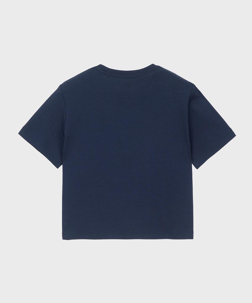 BASIC HOUSE Women'S Round Cropped Short Sleeve T-Shirt Navy Lats0202