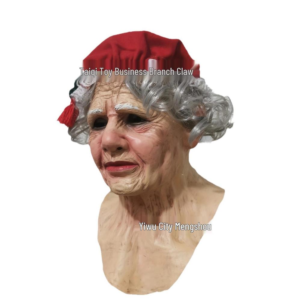 Realistic Human Face Mask - Handsome White-Haired Old Man with Wig