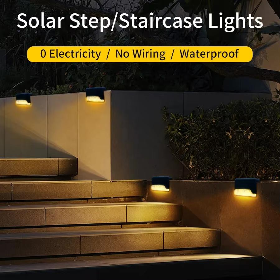 4Pcs Solar Stair Lights Outdoor LED Fence Light Garden Lamp Waterproof For Staircase Yard Patio Railing Pathway Night Lighting