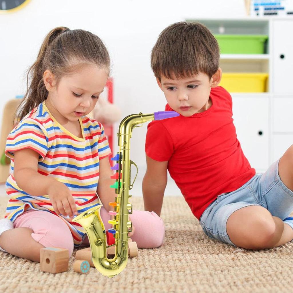 Saxophone for Kids Musical Instruments Toy Fake Saxophone Prop Trumpet Toy Clarinet with 8 Colored Coded Keys Educational Toy for Toddlers Children