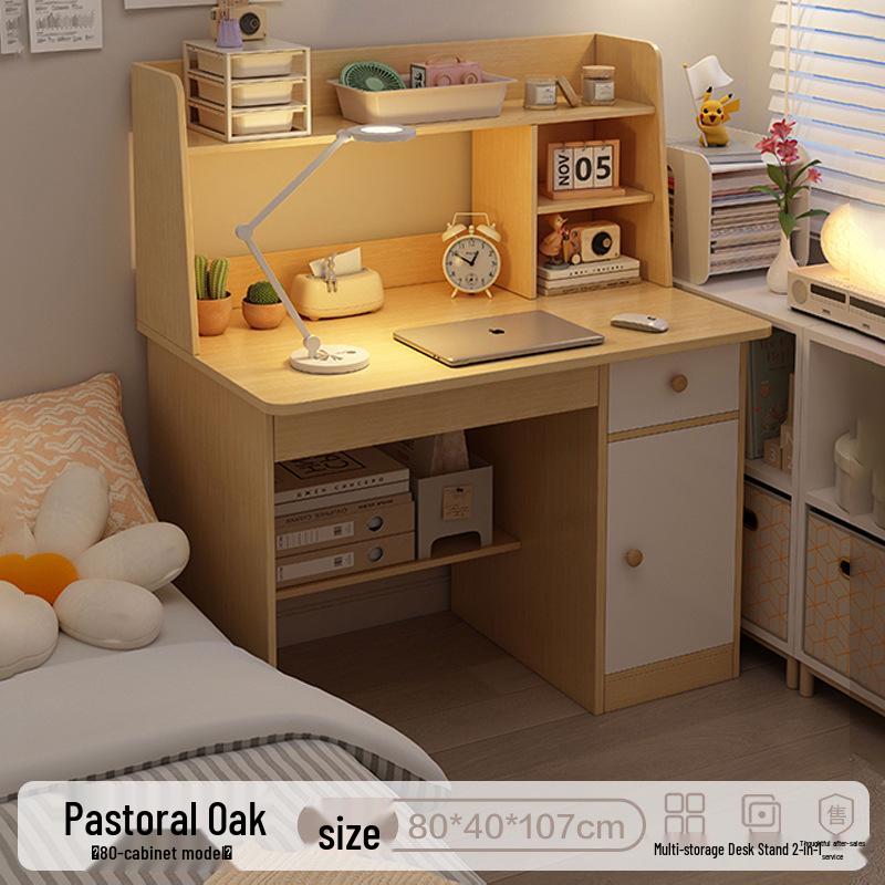 Integrated Desk and Bookshelf: Student Study Set with Writing Table and Storage Cabinet for Bedroom or Home Office.