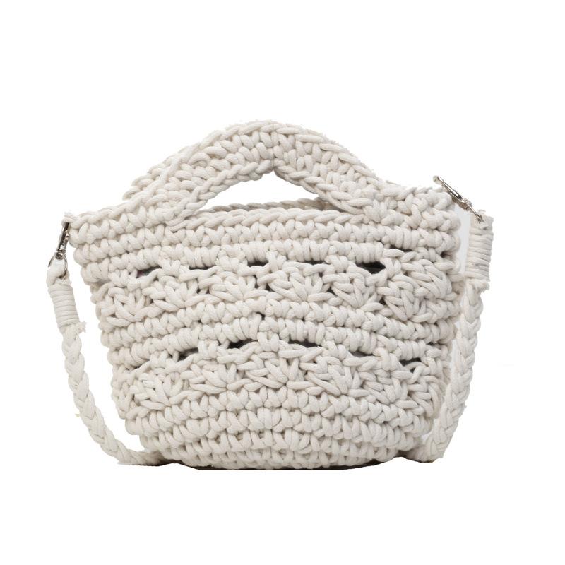 

Women s Straw Woven Bucket Bag 2026 Summer New Arrival Handmade Crossbody Bag Niche Design Beach Vacation Bag 20x15x9cm білий