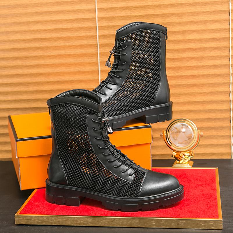 Fashion Size 38-46 Business Men Chelsea Boots Casual Comfortable Fashion Mesh Sand Breathable Leather Boots Men Gentleman Social Boots