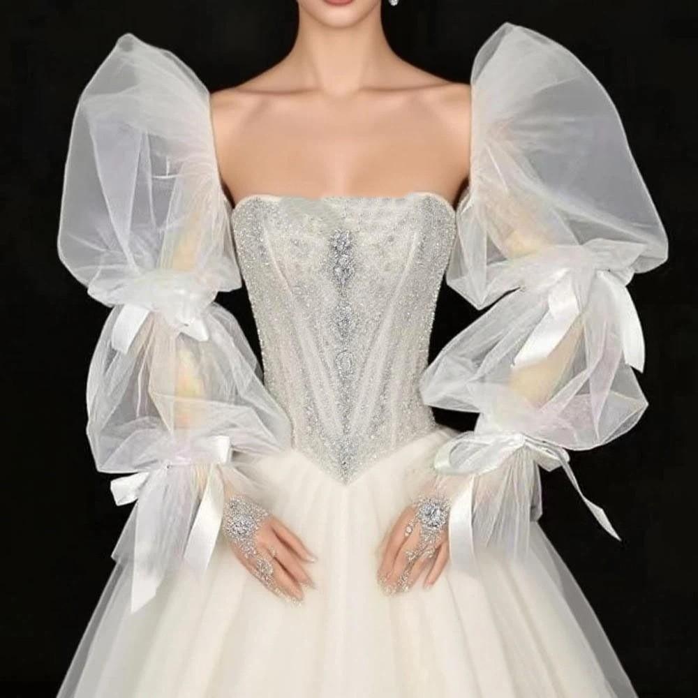 Bowknot Bride Detachable Sleeves Evening Dress Decor Fairy Sleeves Sheer Cover Sleeves Banquet