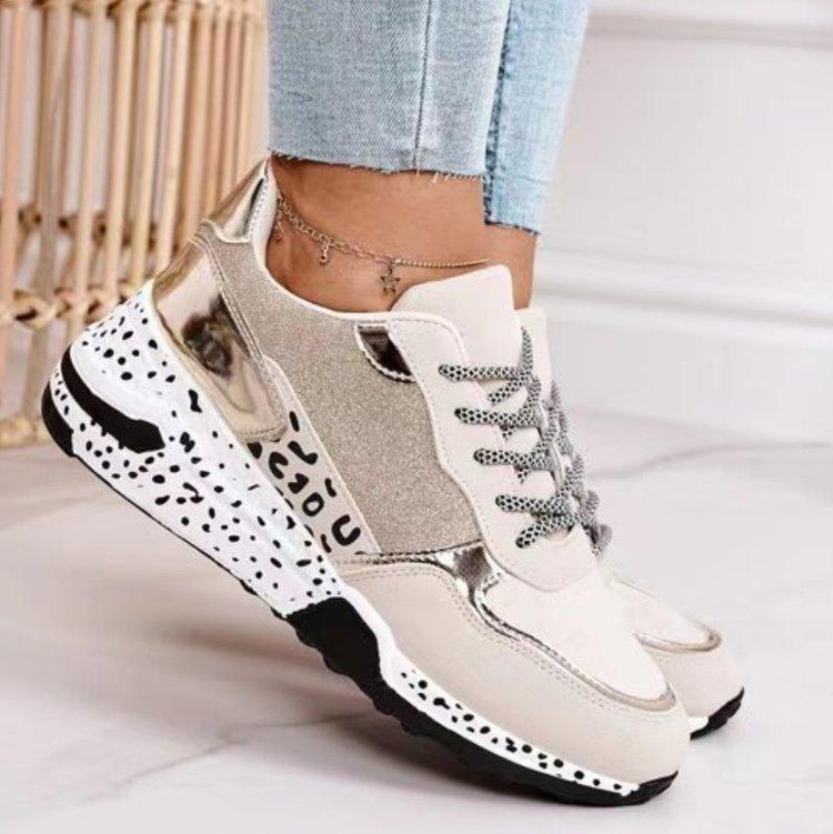 Shoes Large size single shoes women's autumn new platform leopard print lace-up casual sports shoes