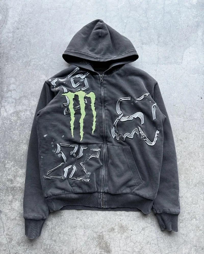 American retro zipper sweater male M loose niche, coat wearing ruffian handsome loose top hooded sweater