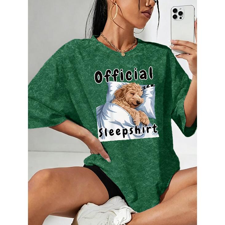 Summer new style sleep puppy letter print snowflake short sleeve shirt T Shirt Top Round neck, light and breathable, suitable for spring, summer, and
