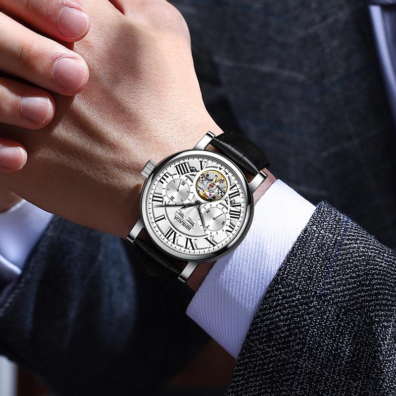 BINKADA Herrenmode Skelett Mechanisch Leuchtend Wasserdicht Uhr