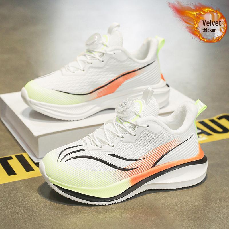 2025 Kids' Red Rabbit Winter Running Shoes: Warm, Lightweight, Velvet-Lined Leather Sneakers