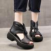 Fashion Vintage PU Leather Sandals Mid Heel Summer Fish Mouth Ladies Shoes Summer Shoes Casual Mother Sandals