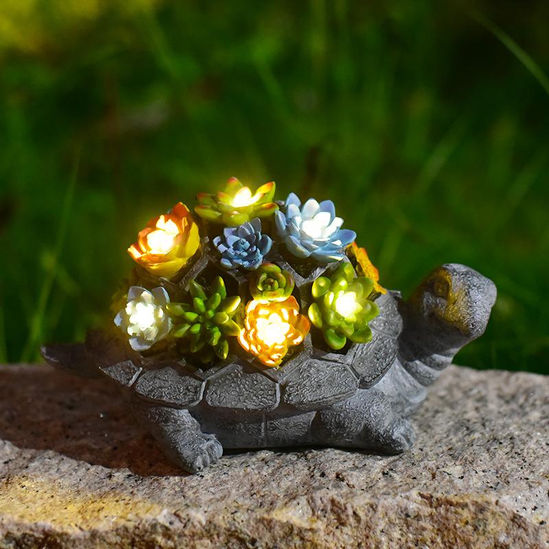 1pc Outdoor Solar Powered Succulent Turtle Statue Animal Gardens Garden Lights Ornaments Resin Crafts