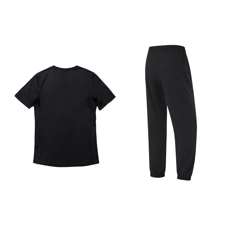 Li-Ning Quick-Dry Loose Fit Round Neck Short Sleeve Top Quick-Dry Straight Leg Cuffed Pants Casual Sports Suit Unisex Suit Black ATSU819-1+YYKU111-1