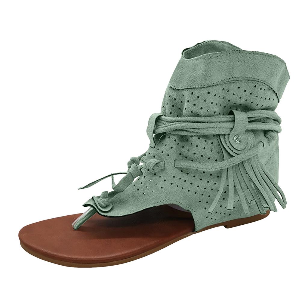 Lace Up Platform Sandals For Women Flat Soled Thong Toed Women'S Slippers Fashionable And Casual Tassel Hollow Zapatos De Mujer