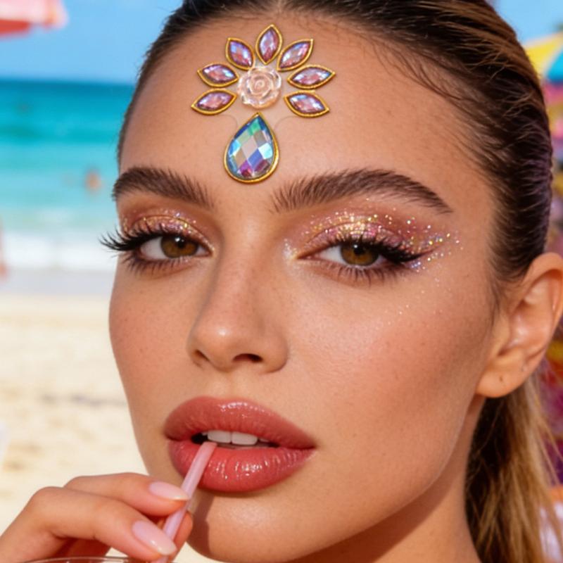 Face Jewel Stickers Iridescent Rhinestone Self Adhesive Removable for Beach Party EDM Festival Makeup Decor