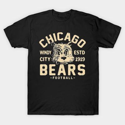 Asian Size Men Black Print T-shirt Vintage Chicago Bears 1 By Buck Tee No-Cut Heat Transfer Print Cotton Tshirt