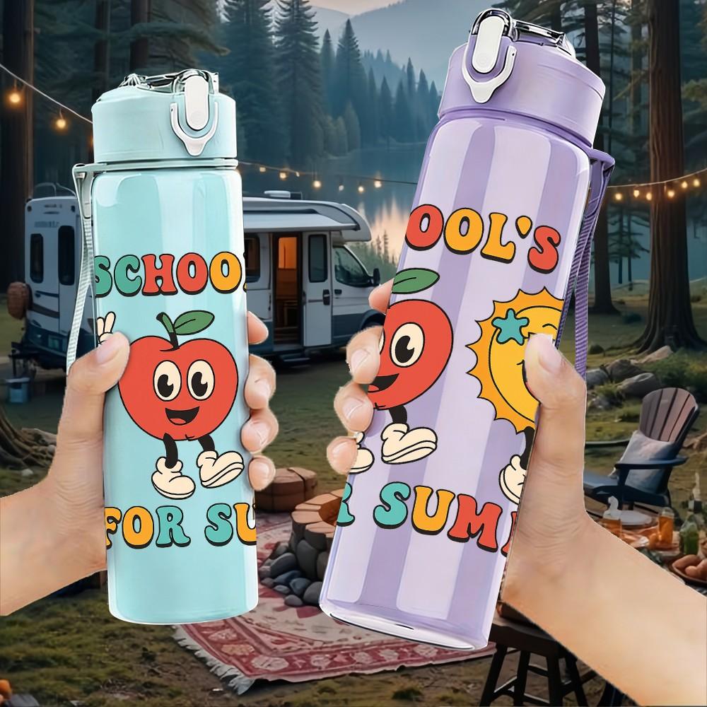 1PC School's Out For Summer Fruits 750ml Color Plastic Sports Water Bottle Leakproof Flip Straw Lid Suitable for Sports Office Home Use