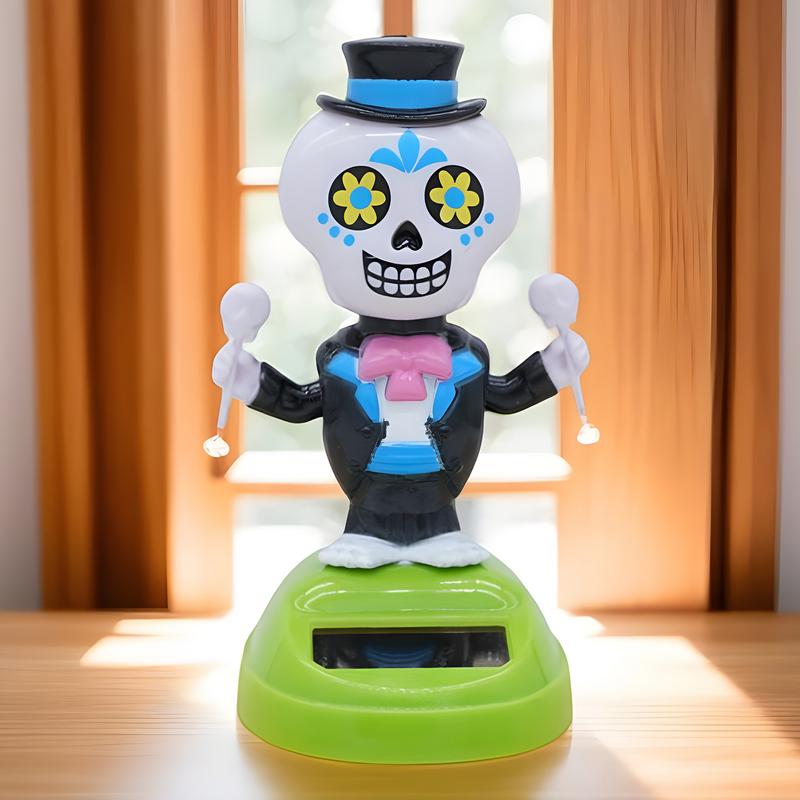 Solar Powered Dancing Toys Halloween Solar Dancing Bobble Skeleton Shaking Head Doll Toy Bobblehead Skeleton Shaking Spooky For