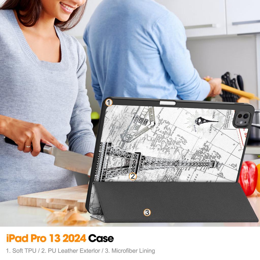 For iPad Pro 13 (2025)/13 (2024) Tablet Case Pattern Printing Tri-Fold Stand Leather+TPU Cover with Pen Holder