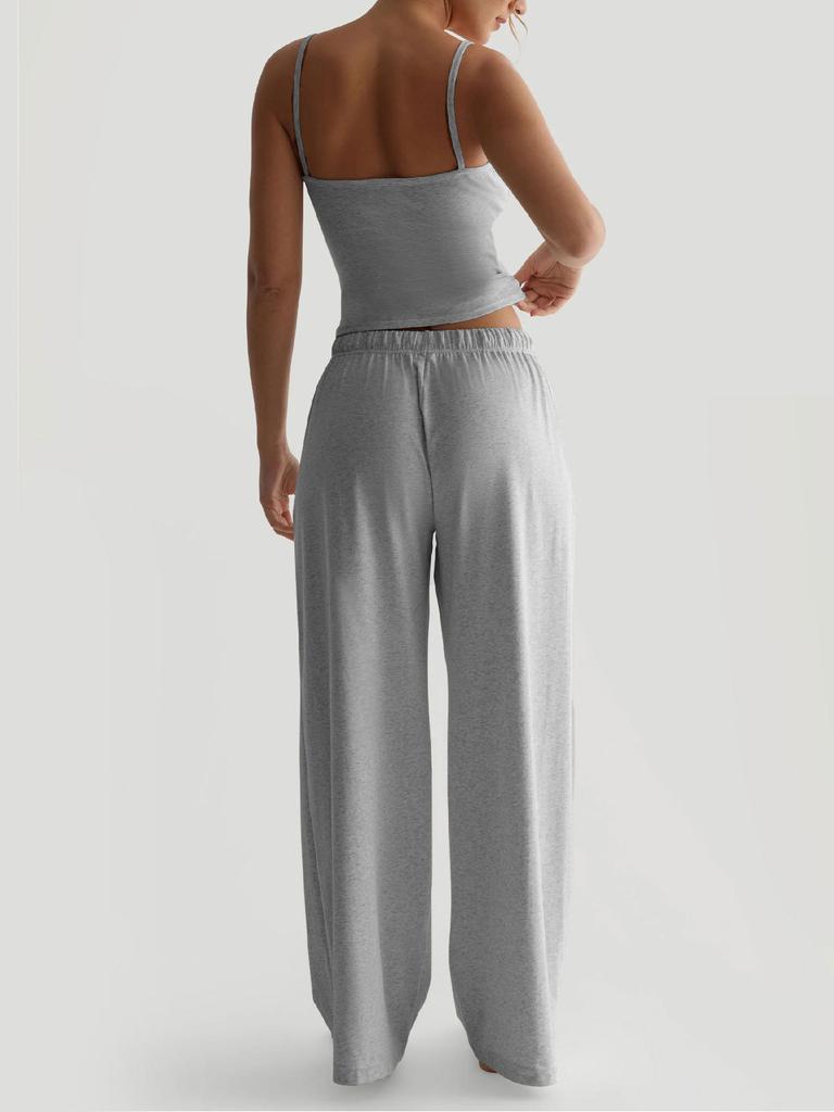 Summer Camisole Crop Top Long Pants Casual Wide Leg Pants Lazy Style Set For Women