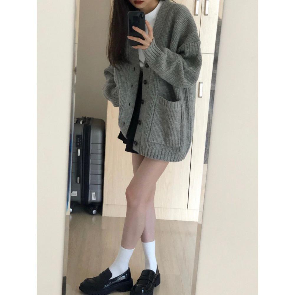 Koreanischer Strickpullover Damen Herbst Winter Oberbekleidung Lockerer Cardigan Mantel Lässige Übergroße Strickjacke