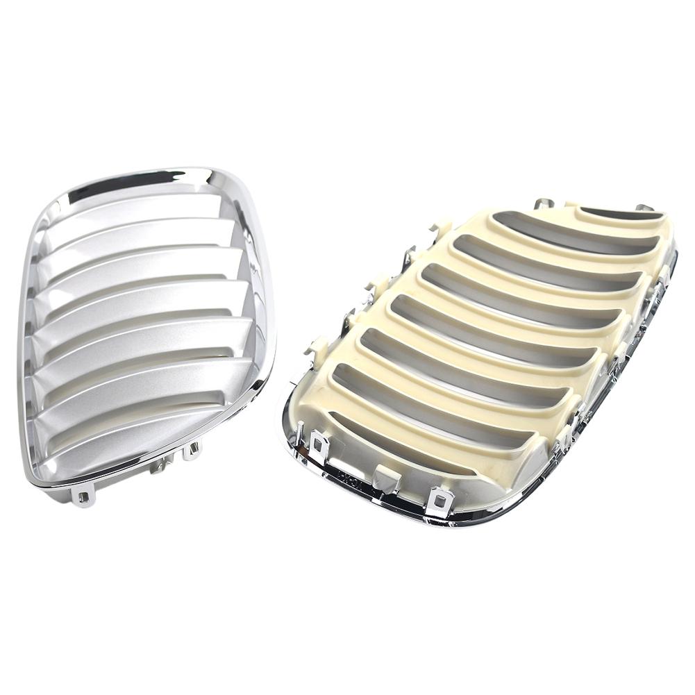 1 Pair Silver Car Grilles 51137113733 51137113734 Anti-scratch ABS Car Front Hood Grill Racing Grills for BMW X5 E53 2004-2006