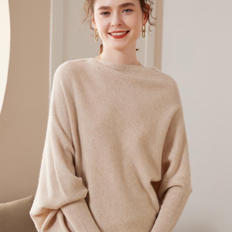 Asymmetrical One-Shoulder Batwing Sleeve Cashmere Top for Women (Spring/Autumn/Winter 2023)