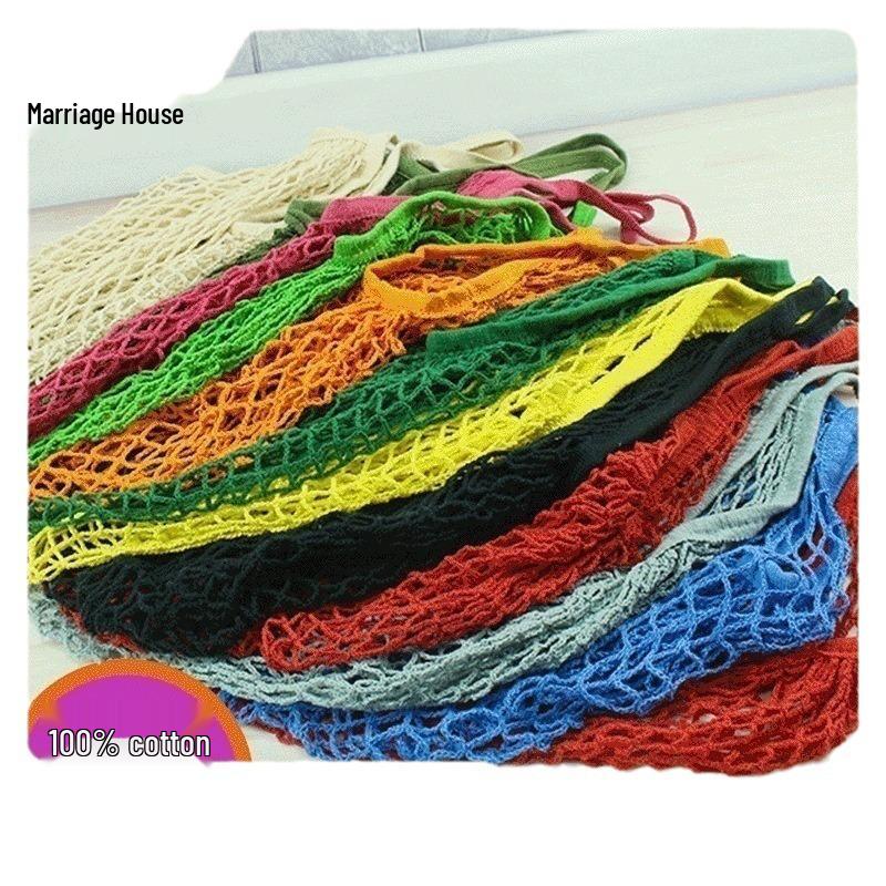 Foldable Pure Cotton Mesh Shopping Bag - Portable Handheld Fruit & Vegetable Storage