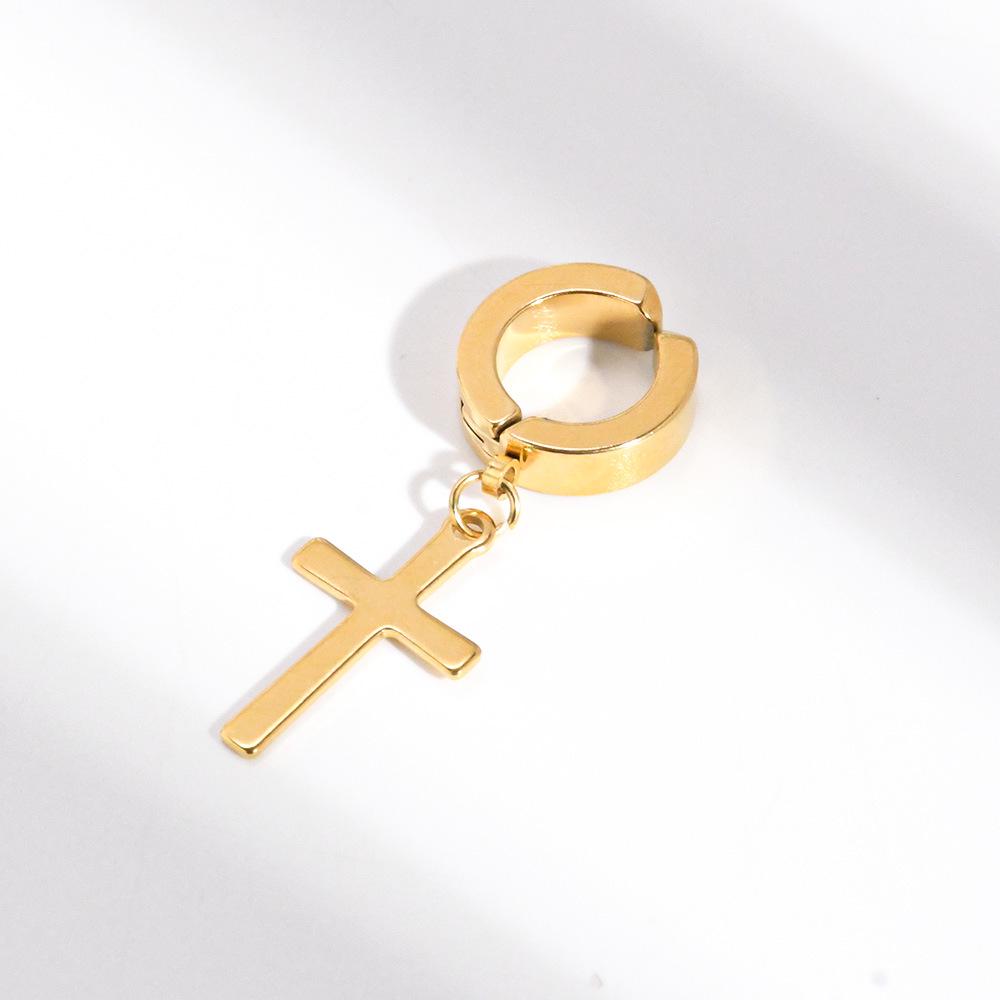 Korean Punk Stainless Steel Cross Ear Cuff: Unisex No-Piercing Hip Hop Style Earrings