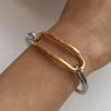 Stainless Steel Two-Tone Link Bracelet Minimalist Gold Silver Interlock Bangle Gift for Women Girls