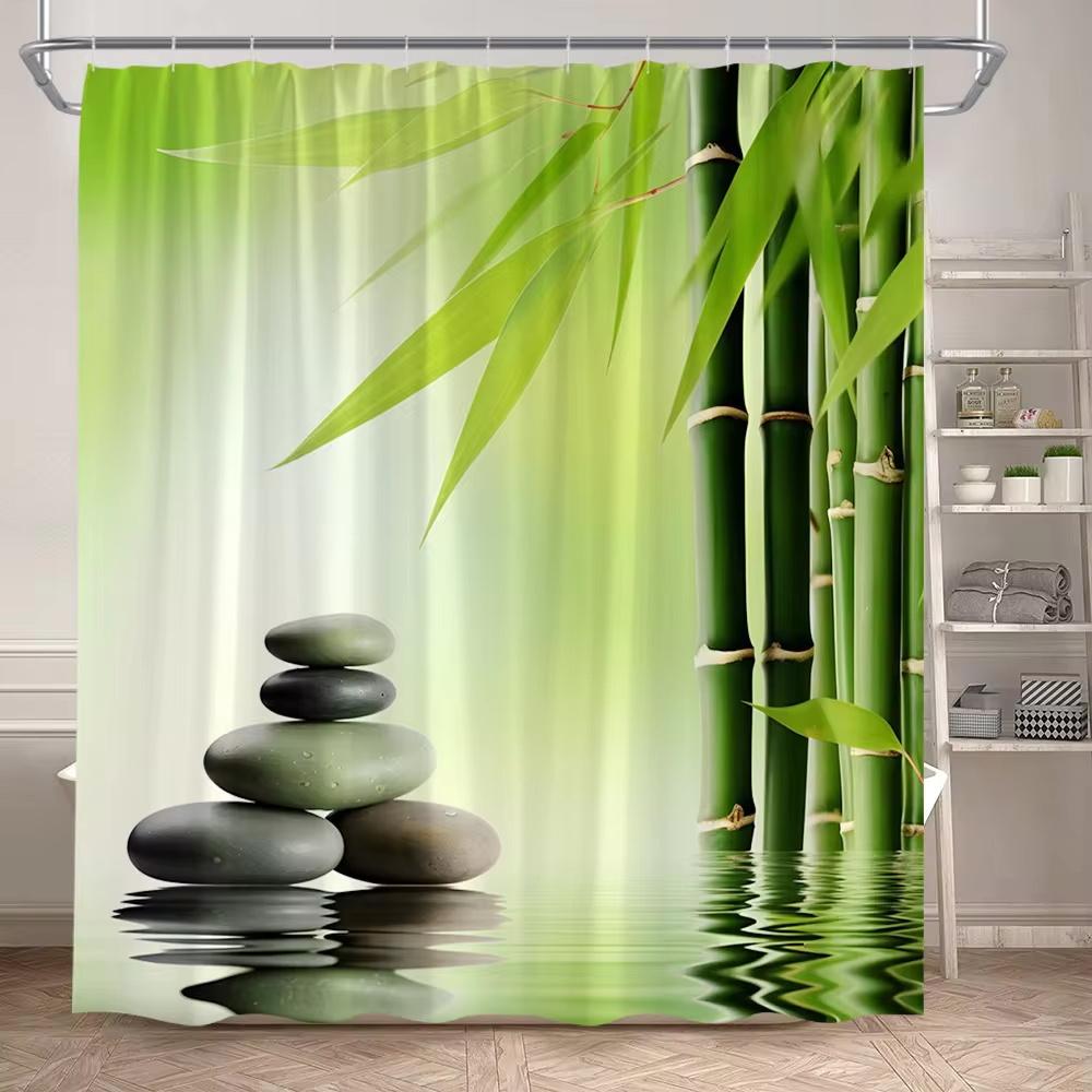 Zen Shower Curtain Natural Flowers Butterfly Grey Stone Reflection Spa Scenery Home Bathroom Decor Polyester Fabric Bath Curtain
