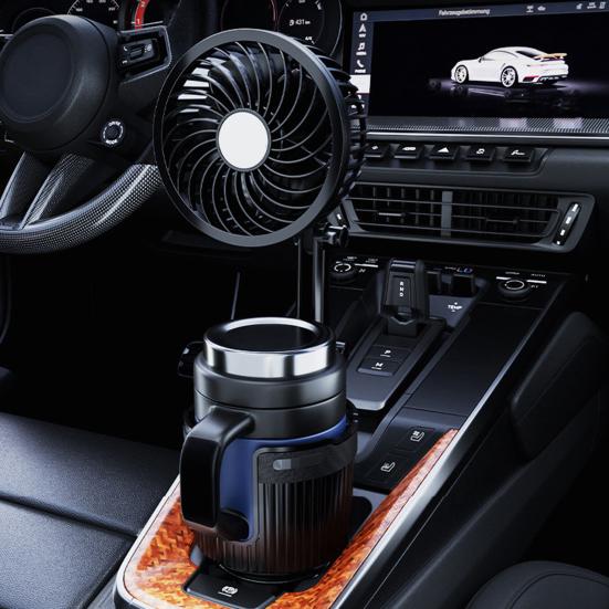 2-in-1 USB Fan Cup Holder Expander 360-Degree Rotation Strong Airflow USB Powered Universal Easy To Install Vehicle Cooling Fan
