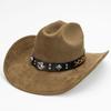 Suede Western Cowboy Hat Vintage Metal Jazz Hat Men's and Women's Ethnic Style Autumn and Winter Big-brimmed Top Hat